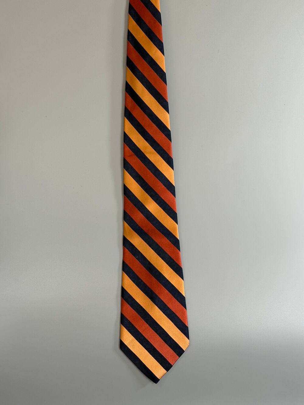 Vintage Ashford & Brooks Silk Repp Tie Orange Navy Gold Stripe 60"